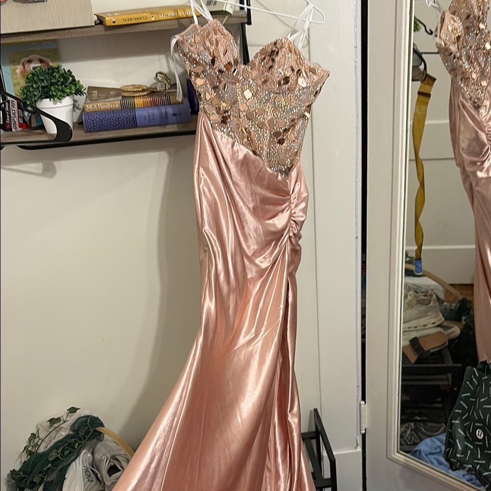 Gold and Pink Ruched Sweetheart Gown